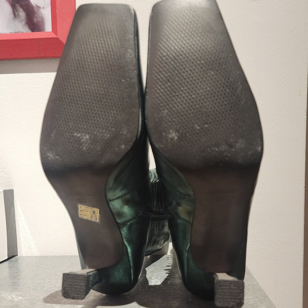 Metallic Green L'intervalle Square Toe Leather Boots - Picture 11 of 11